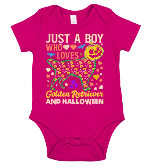 Just a Boy Who Loves Golden Retriever and Halloween Funny Short Sleeve Baby One-Piece