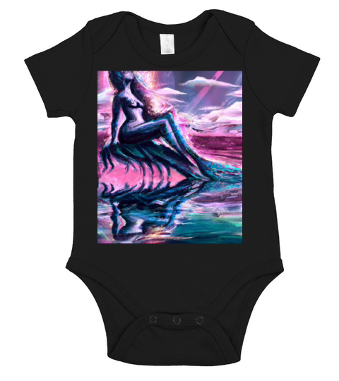Mermaid Portrait Vaporwave Outrun 80s Reflecting Short Sleeve Baby One-Piece