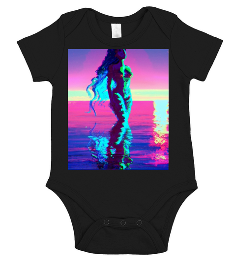 Mermaid Portrait Vaporwave Outrun 80s Reflecting Short Sleeve Baby One-Piece