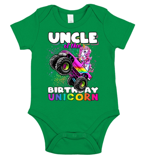Uncle of the Birthday Unicorn Monster Truck Short Sleeve Baby One-Piece