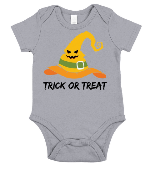 Witch Hat Pumpkin Face Trick or Treat Funny Halloween Short Sleeve Baby One-Piece