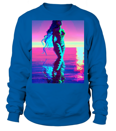Mermaid Portrait Vaporwave Outrun 80s Reflecting Sweatshirt Unisex