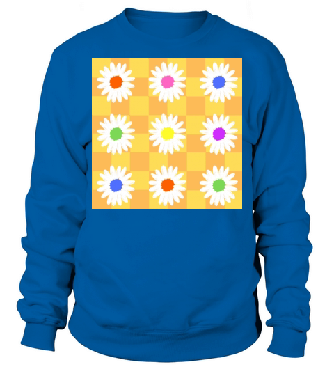 Retro Daisies - Orange and Yellow Checkerboard Sweatshirt Unisex