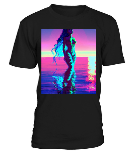Mermaid Portrait Vaporwave Outrun 80s Reflecting T-Shirt Unisex