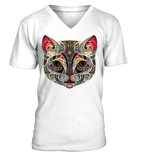 Cat Face MultiColor V-Neck T-shirt