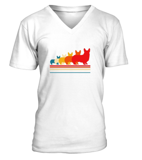 Corgi Silhoutte Retro Vintage V-Neck T-shirt