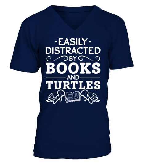 Easily Distracted By Books And Turtles Book And V-Neck T-shirt