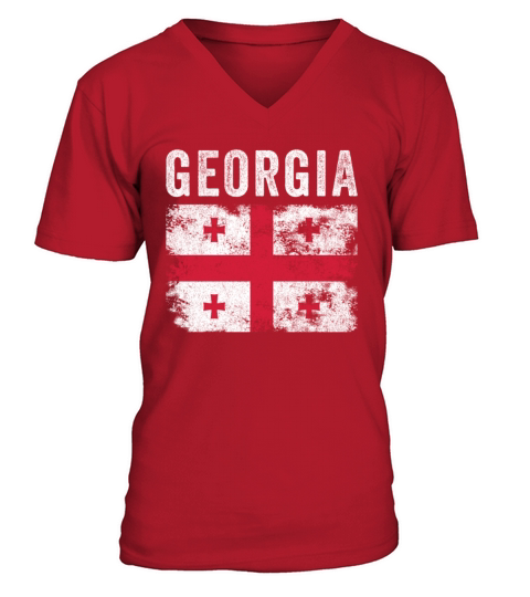 Georgia Flag Distressed - Georgian Flag V-Neck T-shirt