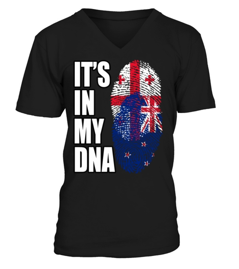 Georgian And New Zealand Mix Heritage DNA Flag V-Neck T-shirt