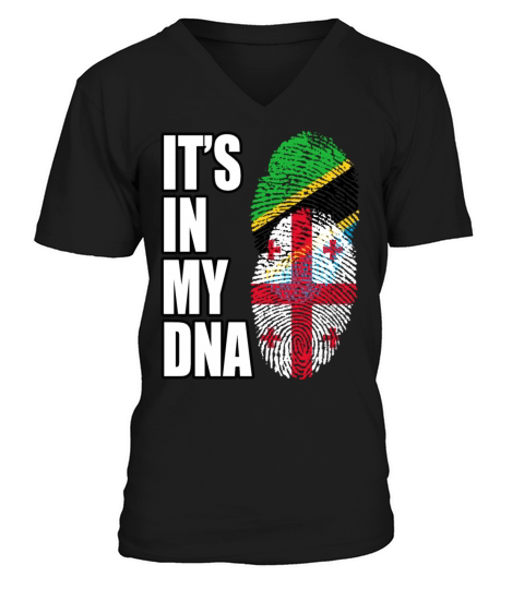 Tanzanian And Georgian Vintage Heritage DNA Flag V-Neck T-shirt