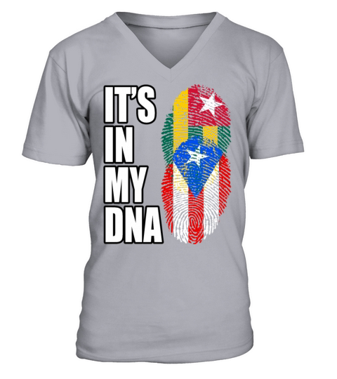 Togolese And Puerto Rican Mix Heritage DNA Flag V-Neck T-shirt
