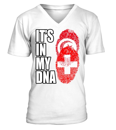 Tunisian And Switzerland Mix Heritage DNA Flag V-Neck T-shirt