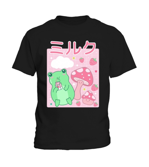 Kawaii Frog Japanese Cottagecore Mushroom Kids T-Shirt
