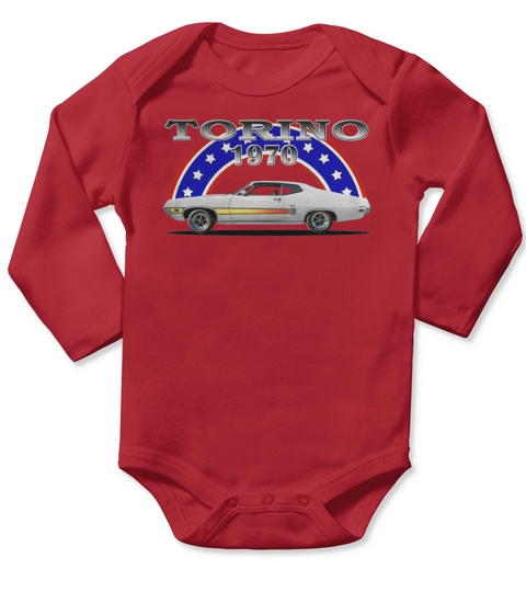 1970 Ford Torino GT Side White Long Sleeve Baby One-Piece
