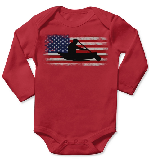 Canoe Canoeing Usa American Flag Long Sleeve Baby One-Piece
