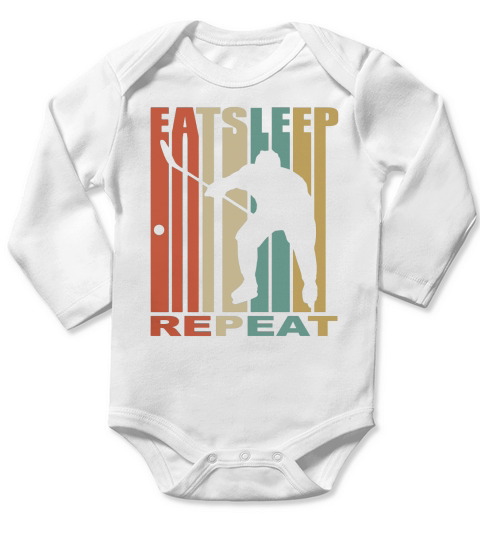Eat Sleep Ice Hockey Repeat T-Shirt Retro Tee Long Sleeve Baby One-Piece