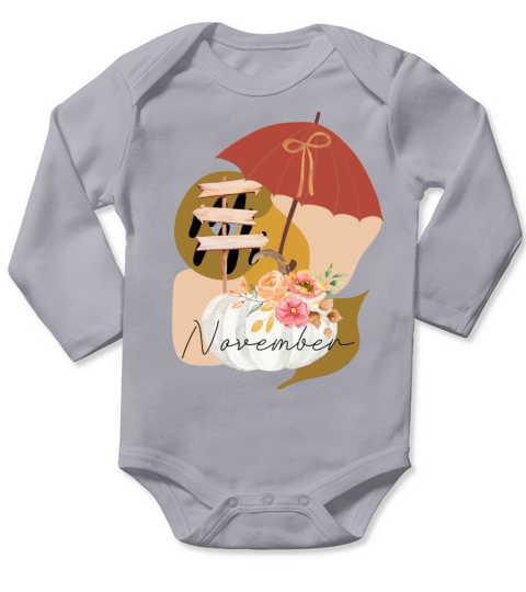 Fall November white pumpkin abstract Long Sleeve Baby One-Piece