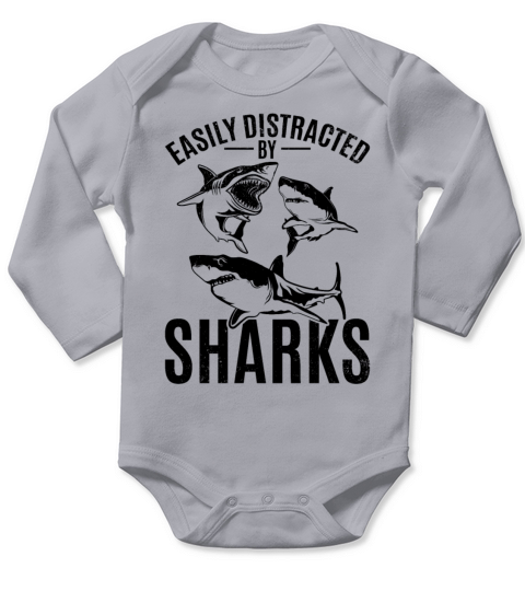 Great White Shark Love I Easily Distracted By Long Sleeve Baby One-Piece
