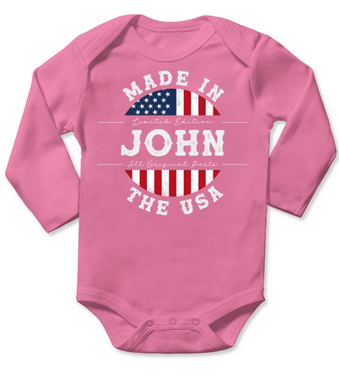 John Name Patriotic American Made in The USA Long Sleeve Baby One-Piece