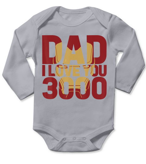 Marvel Iron Man Dad I Love You 3000 Text Fill Fathers Day T-Shirt Long Sleeve Baby One-Piece