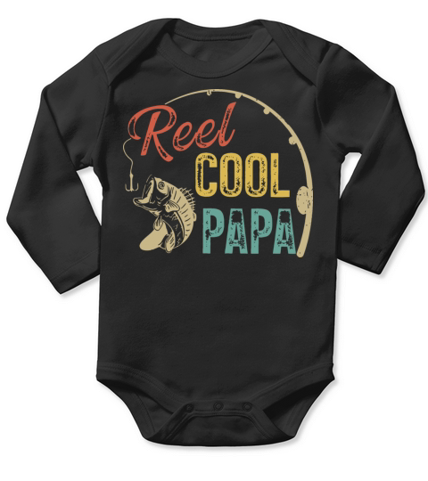 Reel Cool Papa Fathers Day Vintage Fisherman Dad Long Sleeve Baby One-Piece