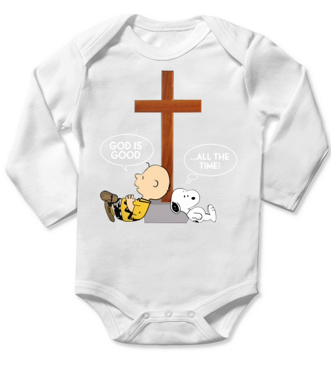 Snoopy god is good all the time Long Sleeve Baby One-Piece