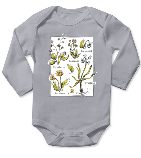 Strawberry Camomile Dog Violet Primrose hyacinth p Long Sleeve Baby One-Piece