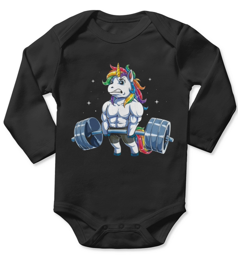 Unicorn Weightlifting Fitness Gym Deadlift Rainbow - Ladies Flowy Tank Long Sleeve Baby One-Piece