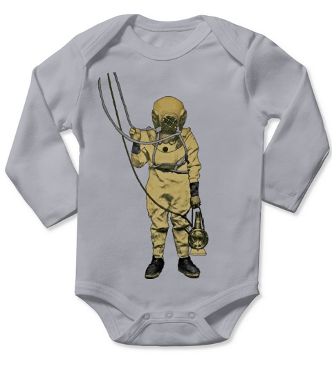 Vintage Diver with Diving Helmet and UW Lantern Long Sleeve Baby One-Piece