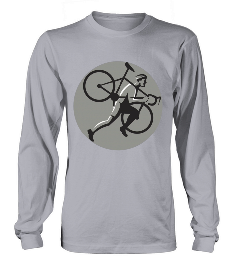 Cyclocross Athlete Carrying Bicycle Circle Retro Long sleeved Unisex