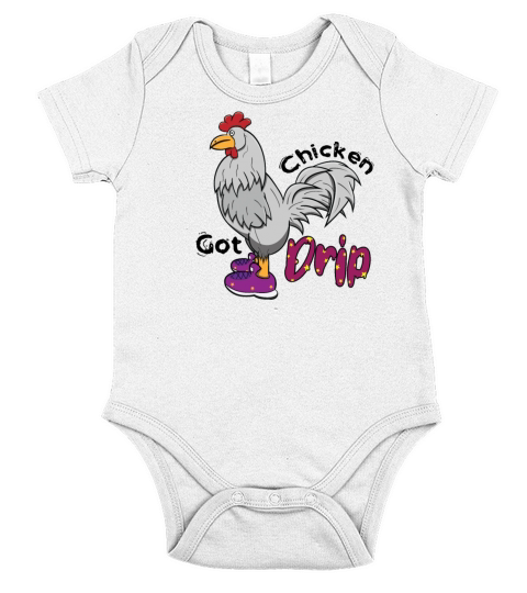 Chicken With Shoes White Purple DRIP Short Sleeve Baby One-Piece