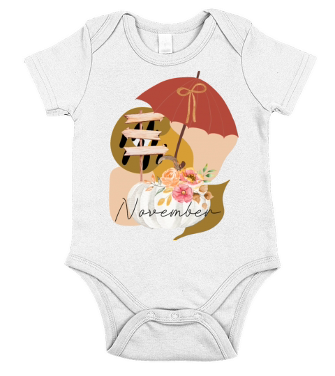 Fall November white pumpkin abstract Short Sleeve Baby One-Piece