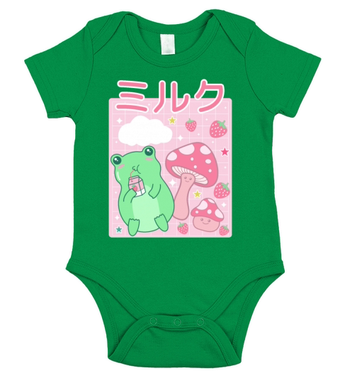 Kawaii Frog Japanese Cottagecore Mushroom Short Sleeve Baby One-Piece