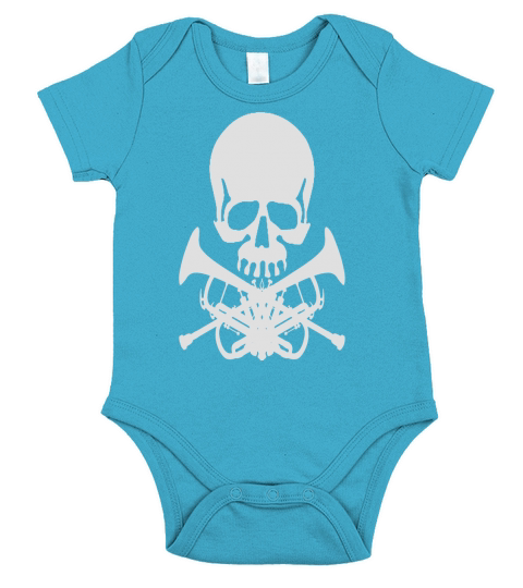 skull with trumpet crossbones Short Sleeve Baby One-Piece
