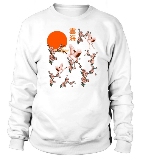 Japanese sea of clouds with a swan and sun Sweatshirt Unisex