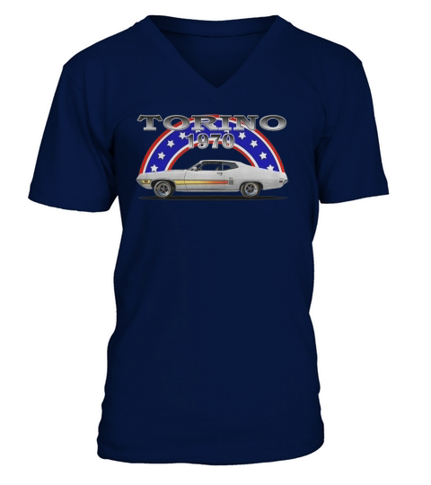 1970 Ford Torino GT Side White V-Neck T-shirt
