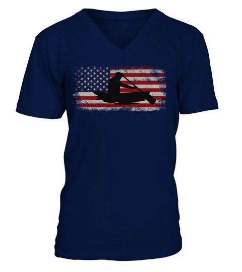 Canoe Canoeing Usa American Flag V-Neck T-shirt