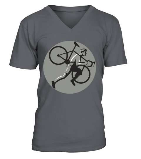 Cyclocross Athlete Carrying Bicycle Circle Retro V-Neck T-shirt