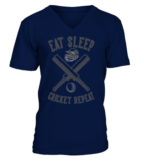 Eat Sleep Cricket Repeat Vintage Color V-Neck T-shirt
