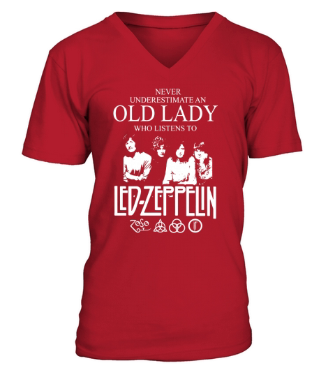 Never Underestimate An Old Lady Who Listens To Led Zeppelin V-Neck T-shirt