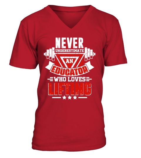 Never Underestimate Educator Gym Workout Fitness W V-Neck T-shirt