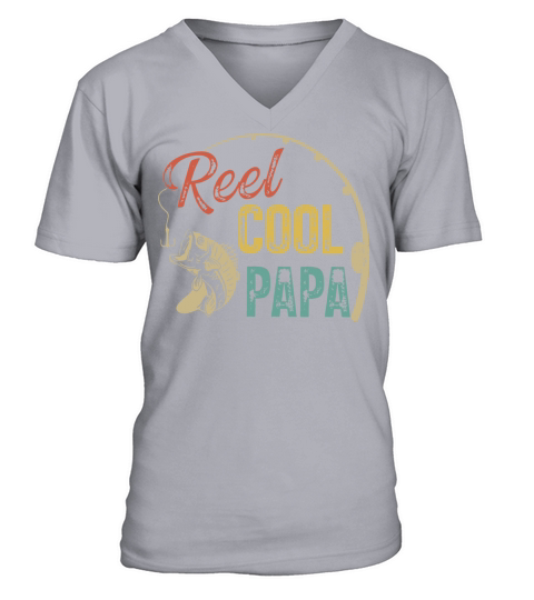 Reel Cool Papa Fathers Day Vintage Fisherman Dad V-Neck T-shirt
