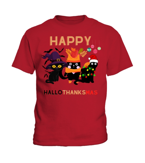 Halloween Thanksgiving Christmas Happy HalloThanks Kids T-Shirt