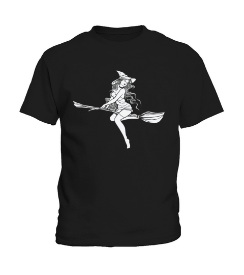 Halloween Witchy Line Art Drawings Witch Fan Magic Kids T-Shirt