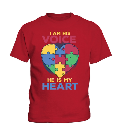 I Am His Voice He Is My Heart Autism Awareness Son Kids T-Shirt