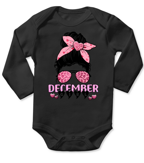Birthday Born In December Girl Messy Bun Bandana Long Sleeve Baby One-Piece