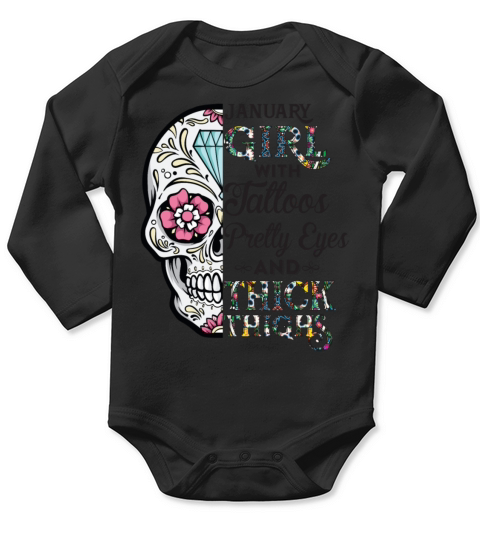 January Girl With Tattoos And Thick Thighs Sugar Long Sleeve Baby One-Piece