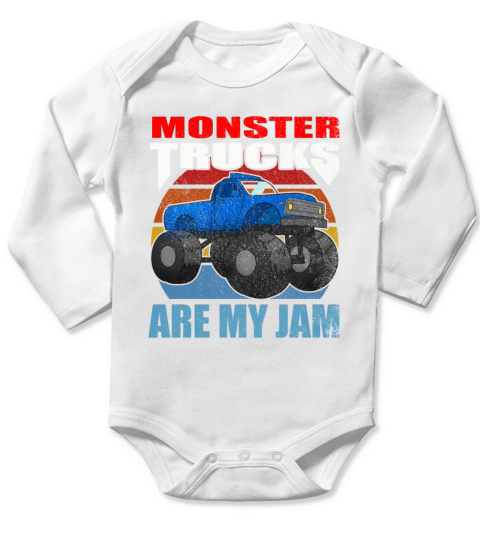 Kids Monster Trucks Are My Jam Retro Truck Lover Long Sleeve Baby One-Piece