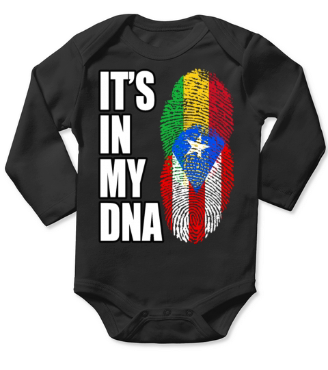 Malian And Puerto Rican Mix Heritage DNA Flag Long Sleeve Baby One-Piece