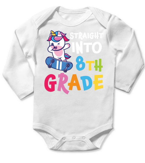 Straight Into 8th Grade Dabbing Unicorn Long Sleeve Baby One-Piece